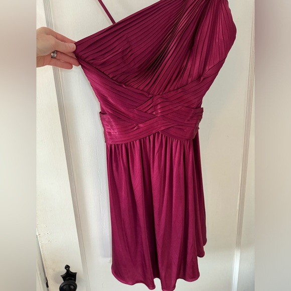 BCBG Maxazria mini one shoulder dress in gorgeous raspberry color - Picture 2 of 5